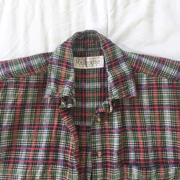 80s VTG Plaid Button Down Shoulder Pads - Picture 3 of 8